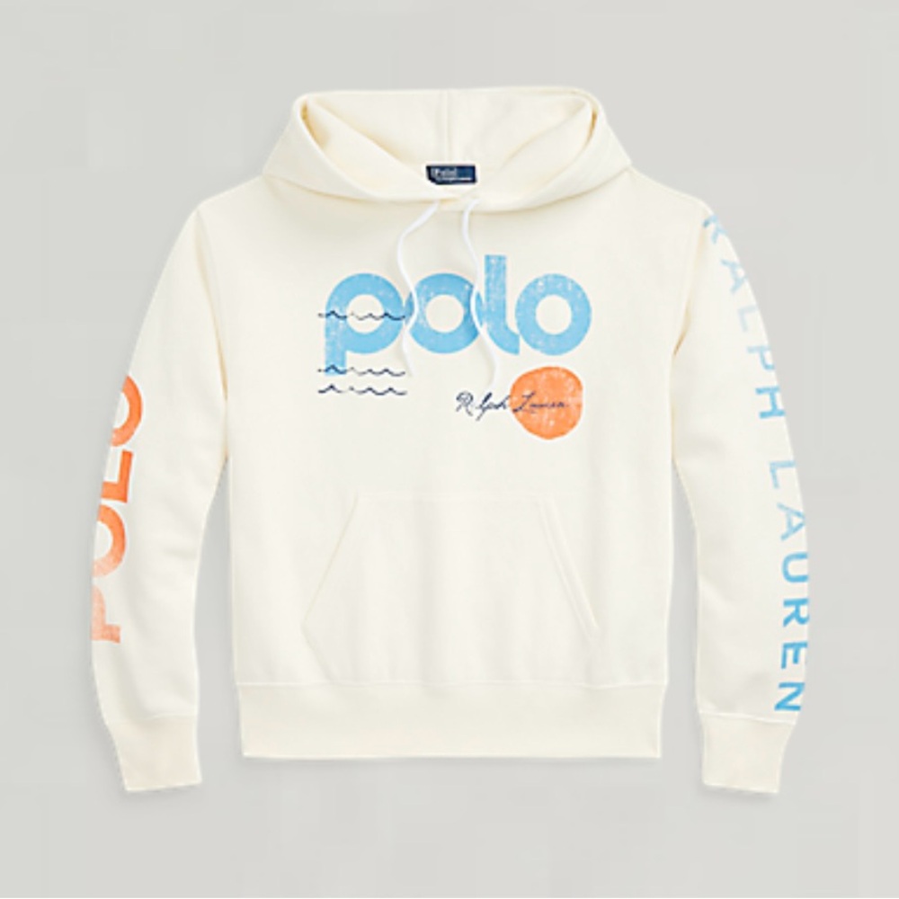 Polo Ralph Lauren Logo & Wave Graphic Fleece Hoodie